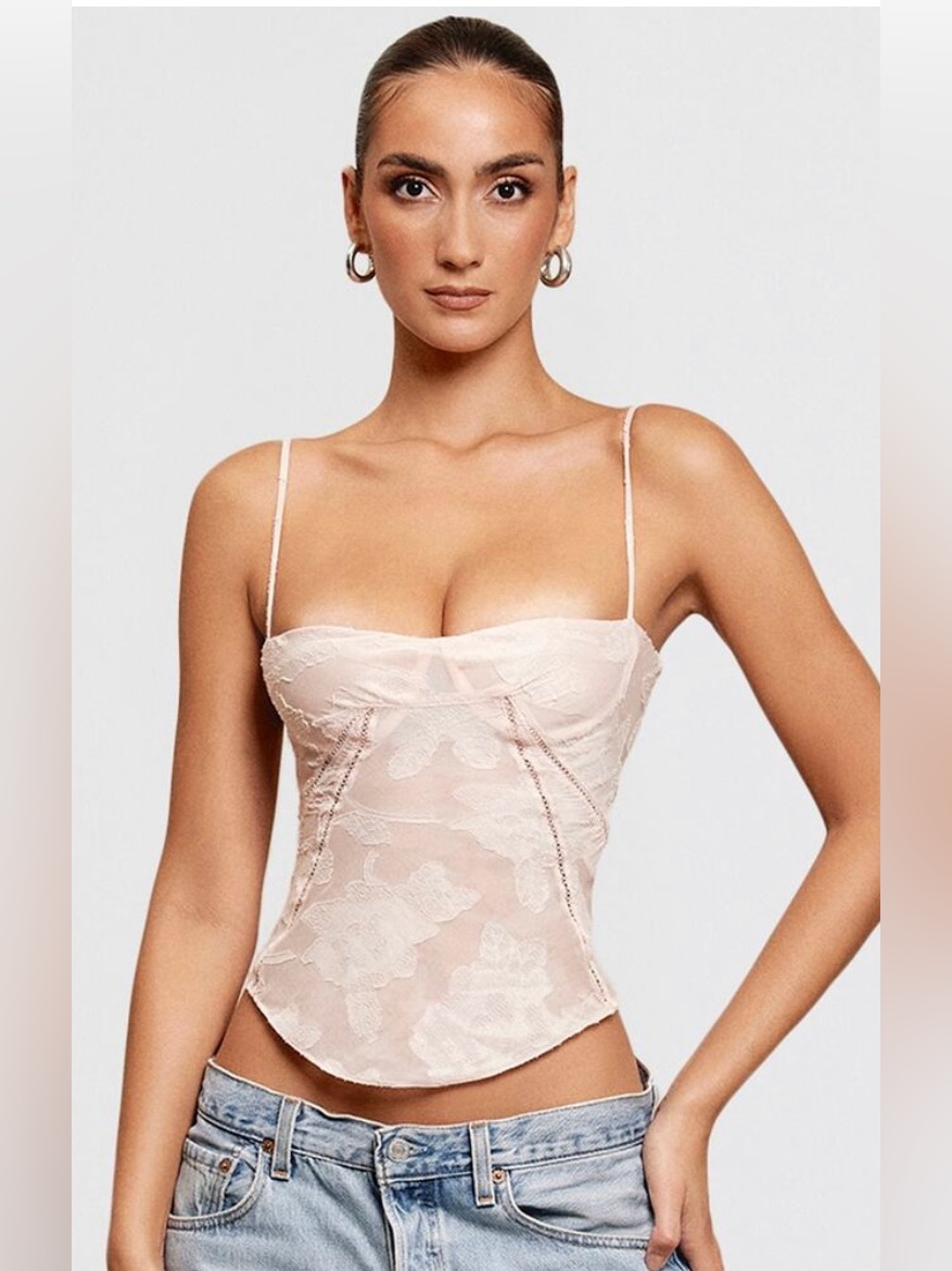 House Of Cb London Lisette Pink Floral Lace Corset Top